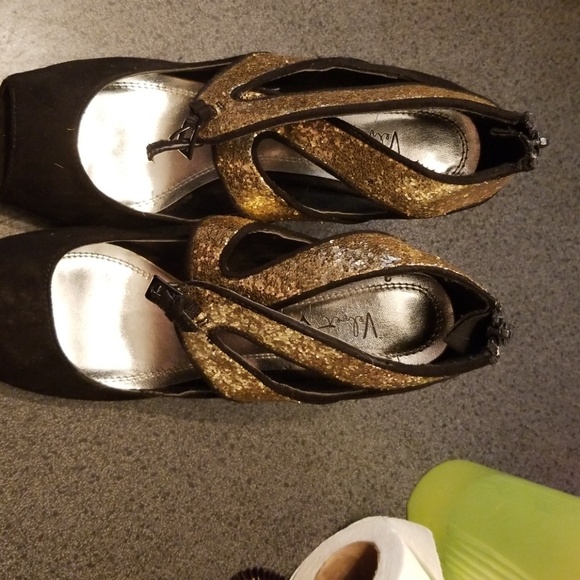 Black and gold high heels With  cold glitter - Picture 3 of 4